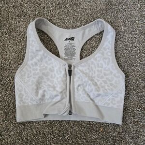 Women's Avia Workout Athletic Cheetah Print Zipper Sports Bra Medium